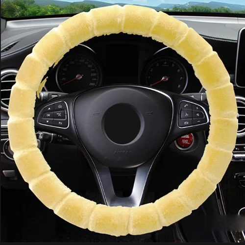 Yellow Зимний плюшевый автомобильный оплетка чехол на руль подходит для большинства ковров на Руль мягкий 37-38 см 14,"-15" Оплетка на руль - Color Name: Yellow