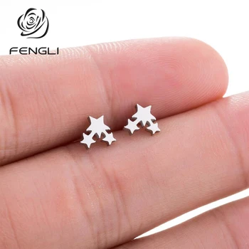 

FENGLI Creative Black Stainless Steel Earrings Jewelry for Women Cute Star Geometric Stud Earring Female Girl Gift