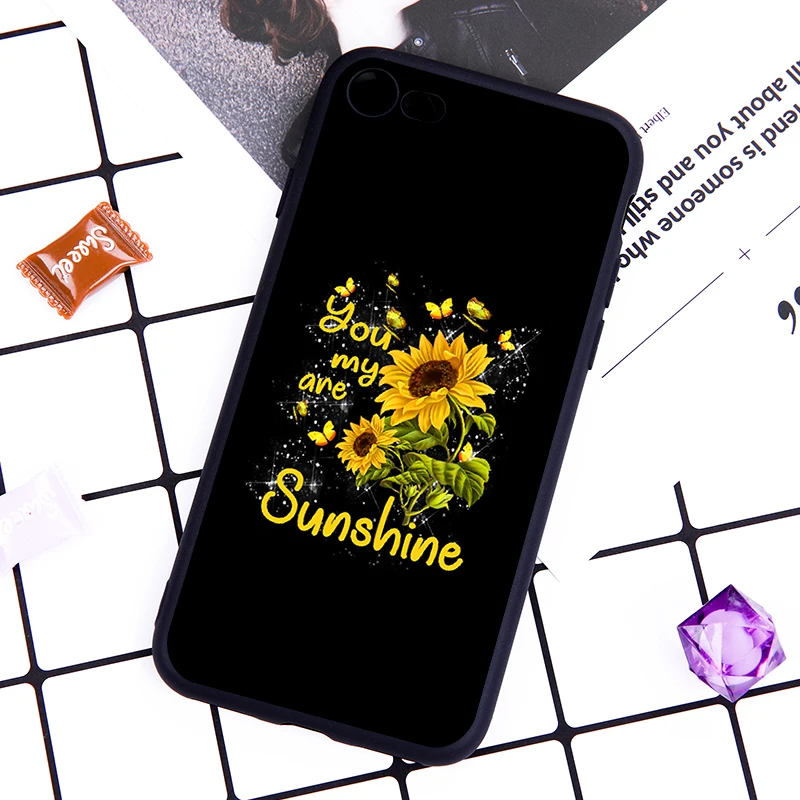 Чехол для iPhone 6 для телефона с подсолнухами 6s 7 8 plus X XR XS XSmax черный матовый мягкий термополиуретан задняя крышка для iPhone 5 5S se