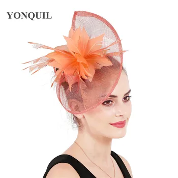 

Feather flower fashion headdress for women elegant fasciantor headdress sinamay hat formal wedding party tea headwear hair pin