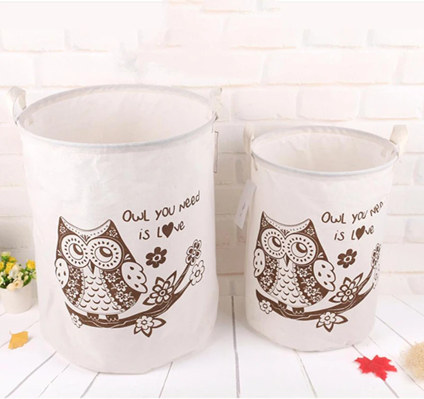 

Home Storage Cute owl Large Capacity Canvas Laundry Bucket for Dirty Clothes Waterproof Folding Toy Organizer Storage Basket