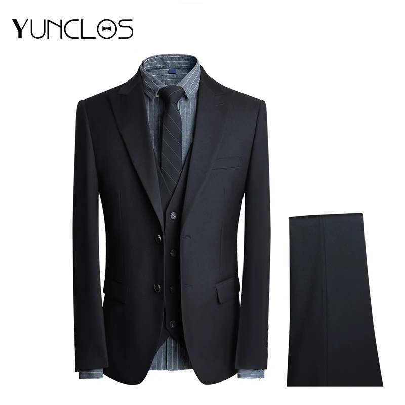 

Yunclos Men's Suits Solid Formal Business Suit Masculine Men's Plaid Casual Two-Button Three-Piece Set (Blazer + Pants + Vest)