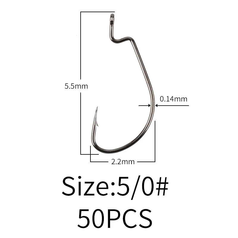 Мередит 50 шт. рыболовный крючок из углеродистой стали широкий кривошипный офсетный рыболовный крючок для Мягкая приманка в виде червей 5/0#-8# рыболовные крючки для ловли карпа - Цвет: 50