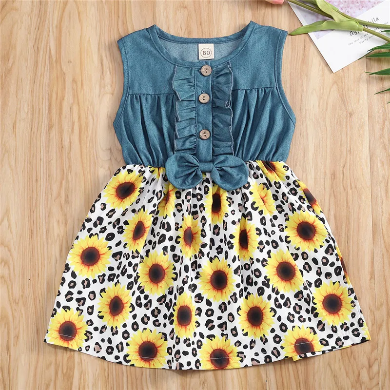 

2020 New Fashion Hot Sale Infant Newborn Baby Girl Clothes Denim vest sunflower flower dress Outfits clothing set Wholesale