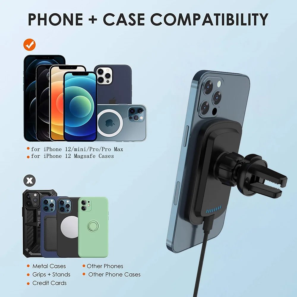 Магнитная Беспроводная Автомобильная зарядная подставка 15 Вт для iPhone 12 Pro Max