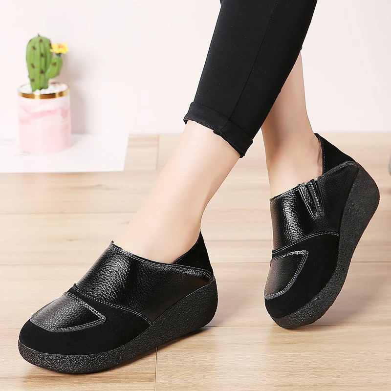 AARDIMI Genuine Leather Women Flat Platform Shoes Woman Casual Flats Slip-On Loafers Autumn Female Large Size Ladies Shoes