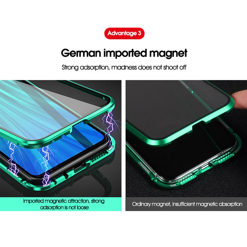 Двусторонний чехол для Xiaomi Redmi note 8 чехол для Note 8pro Магнитный чехол для note8 pro 360 чехлы с закаленным стеклом для Redmi-note-8-pro металл