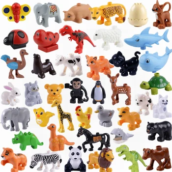 

Duplo Animals Sets Big Blocks Panda Cat Lion Tiger Dog Figures Toys For Children Compatible Duplo Farm Bricks Christmas Gifts