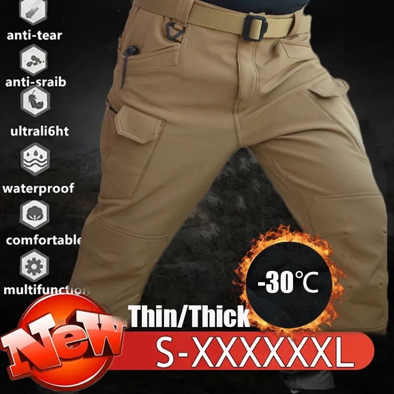 Men’s Winter Pant Thick Warm Cargo Casual Fleece Multi-Pocket Trouser Plus Size Loose Tactical Pants Hiking Trekking Jogger | Мужская
