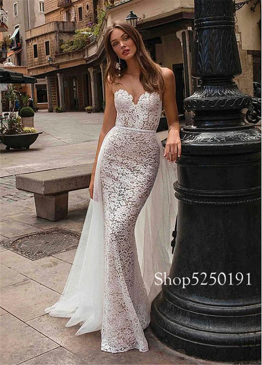 Unique See Through Sweetheart Neckline Mermaid Wedding Dresses Nude Inside Bridal Dress Illusion Back