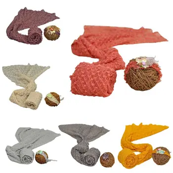 

2 Pcs/Set Baby Photography Props Blanket Wraps Stretch Knit Cloth Headdress Newborn Hair Accessory