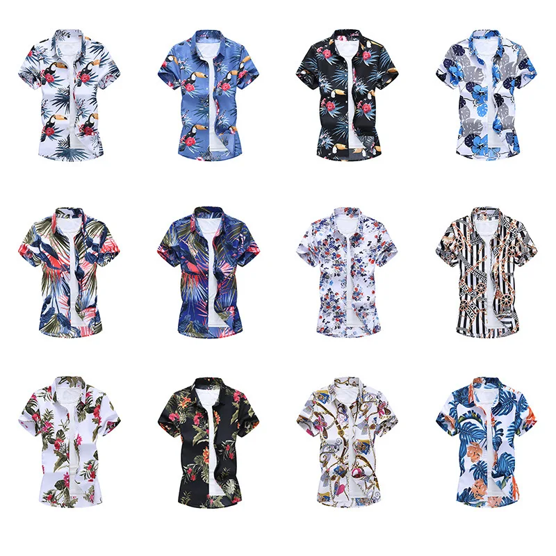 

2020 New Men's Cotton Hawaiian Printed Short-sleeved Men's Shirt European and American Beach Foreign Trade Shirt Men