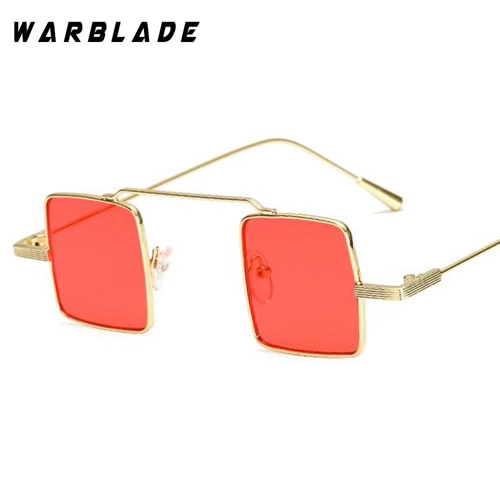 gold red Солнцезащитные очки WarBLade из металла для мужчин и женщин, ретро Квадратные Солнцезащитные очки, модные прозрачные цветные солнцезащитные очки, небольшая оправа - Цвет линз: gold red