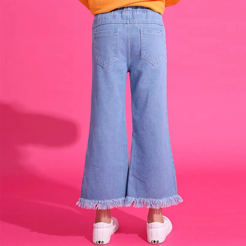 Корейские широкие брюки для девочек джинсы с широкими штанинами модные детские