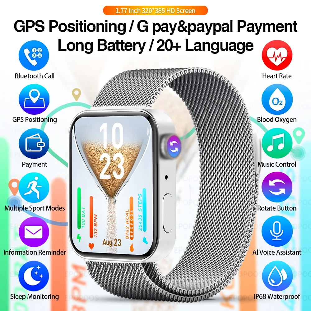 GPS positioning Long battery Smart Watch Bluetooth Call 320*385 HD Screen paypal G pay Smartwatch DIY Dials for men women | Электроника