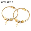 Religious Virgin Mary San Benito Medal Bangles For Women Rhinestone Heart Cross Pendant Pulseiras Feminina 1
