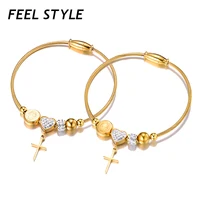 Religious Virgin Mary San Benito Medal Bangles For Women Rhinestone Heart Cross Pendant Pulseiras Feminina 1
