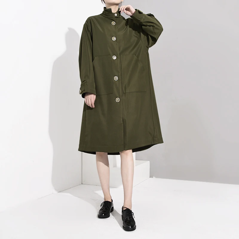 

LANMREM Loose Fit Jacket New Lapel Long Sleeve Women Coat Fashion Tide Autumn Winter 2019 single breasted green jacket WJ23406