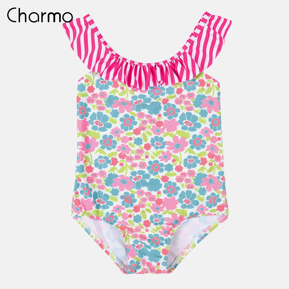 

Anfilia Baby Girls' One Piece Swimsuits Flower Print Swimwear Kids Ruffle Cute Bikini Beach Wear Children Floral One-piece Suits