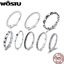 WOSTU натуральная 100% 925 стерлингового серебра блеск стекируемые
