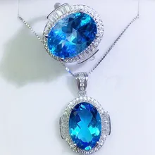 Натуральный голубой топаз большой набор украшений Серебро 925 пробы 1 шт кольцо 1 шт. Подвеска 8.8ct* 2 шт драгоценный камень Q912105