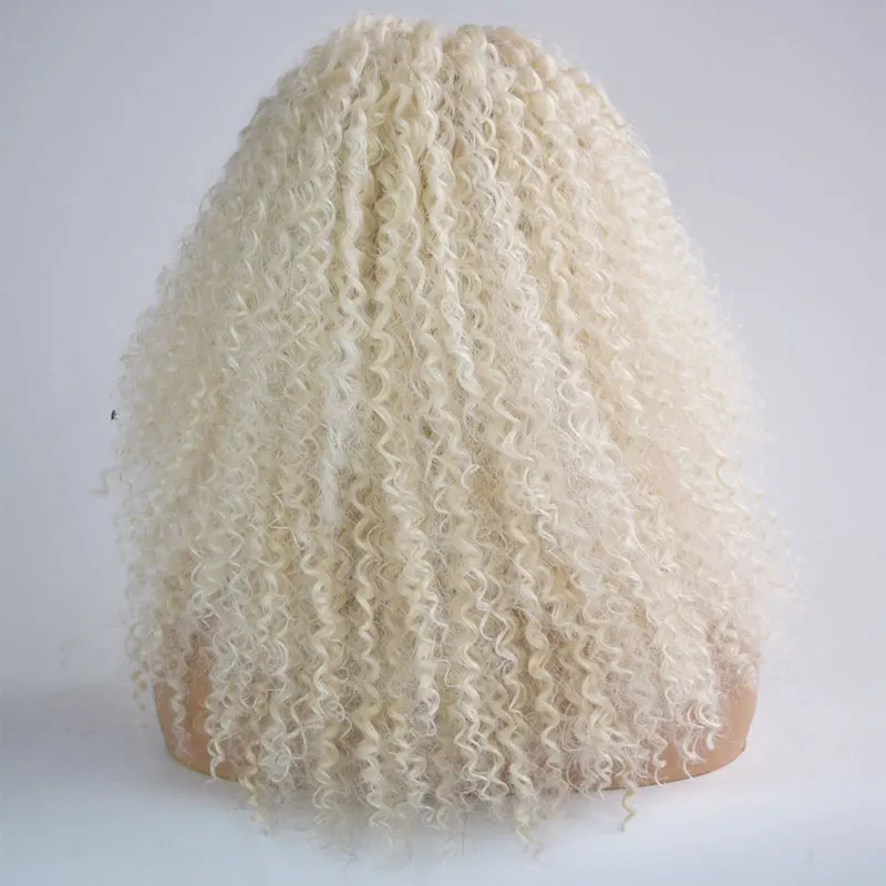 Белый кудрявый синтетический 13*3 парик фронта шнурка кудрявый жаропрочных волокон волос средний пробор натуральный харилин для женщин парики