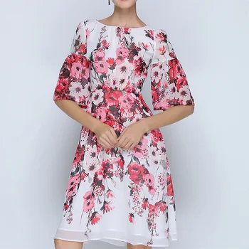 

BGW 2296ht Scoop Neck Chiffon A Line Cocktail Dresses Floral Printing 2020 Two Types Robe De Cocktail En Dentelle With Sashes