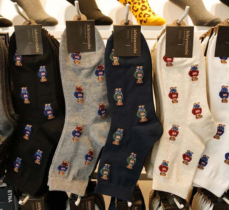 

Cartoon gentleman bear printed socks casual men sock autumn winter warm Novelty Breathable Cotton Socks 5Pairs/lot носки мужские