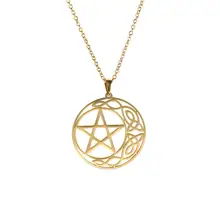 Mi forma de acero inoxidable gótico con estrella de cinco puntas Lucky Irish Knot estrella amuleto plata oro collar joyas regalo para hombres mujeres(China)