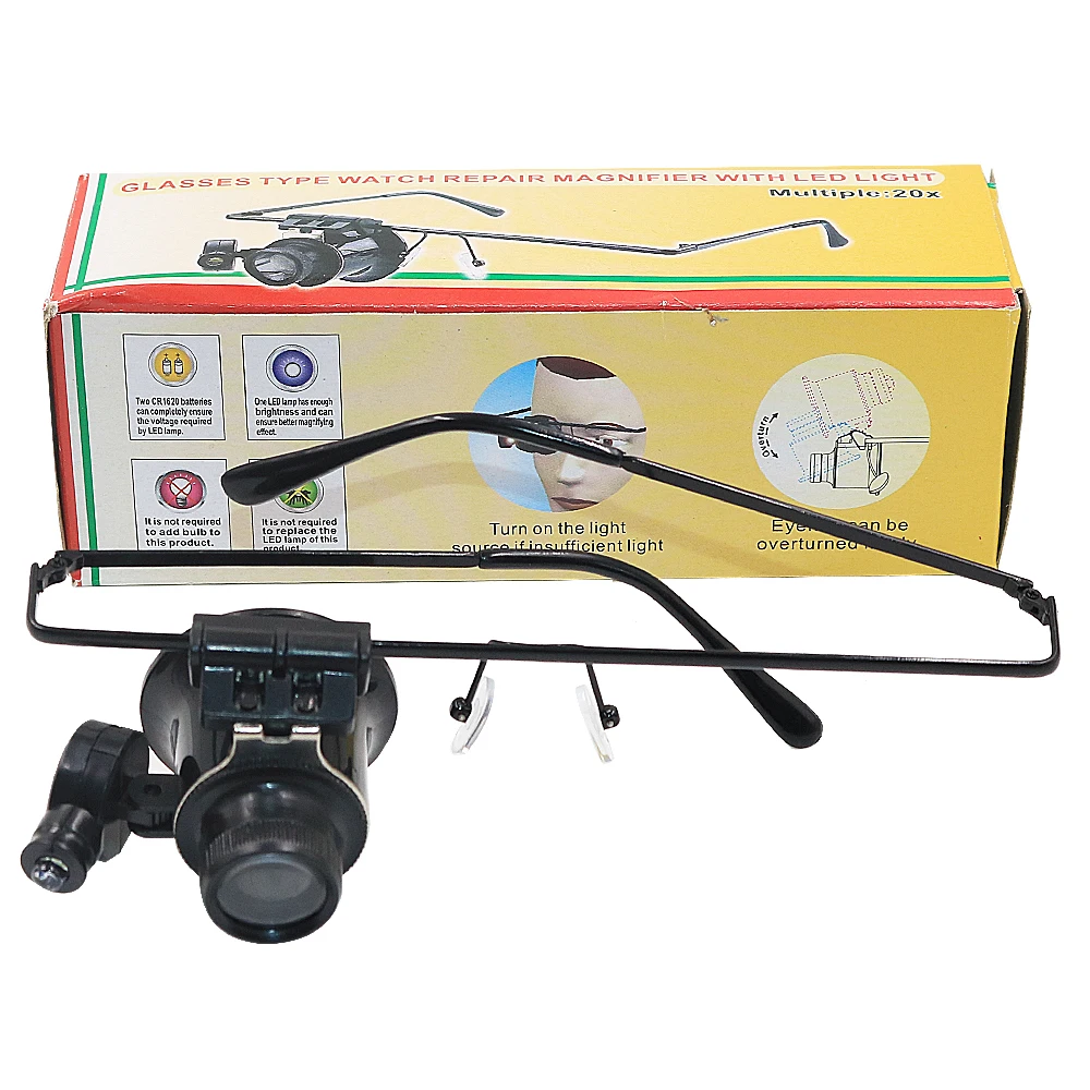 

Профессиональная лупа для ремонта ювелирных изделий и часов с регулируемыми фонарями, несколько ювелирных инструментов 20x