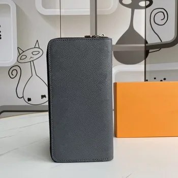 

Hot selling design famous brand Business men wallet genuineZipper Solid Long purse High Capacity luxury design