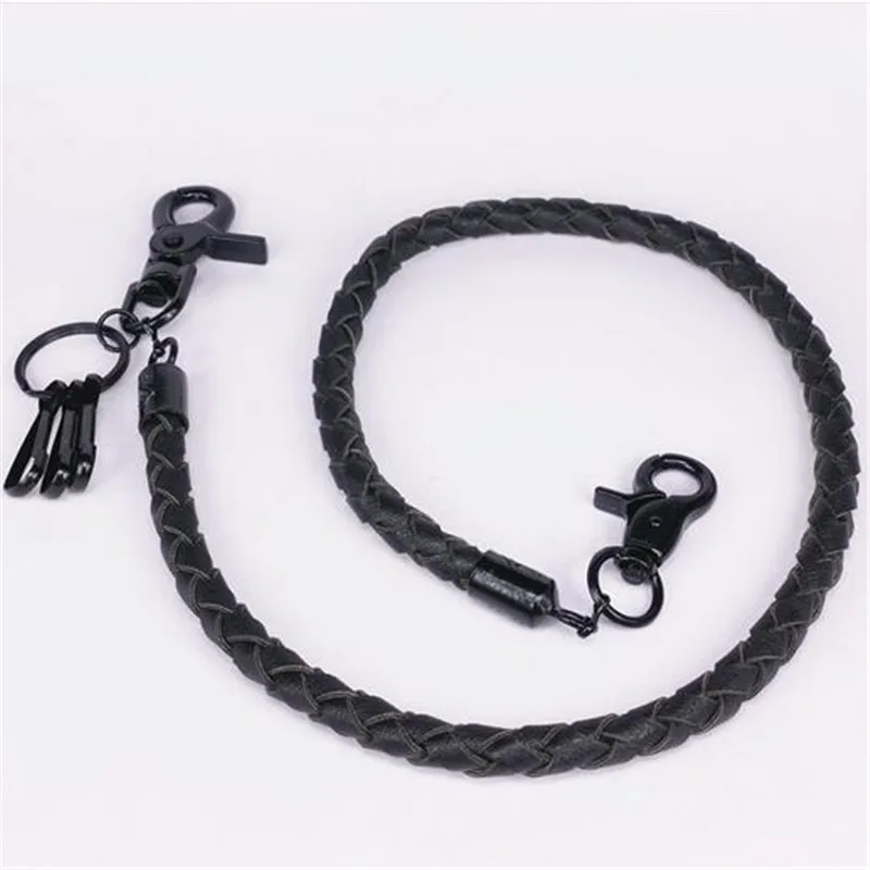 63cm Long Wallet Belt Chain Trousers Key Chains Punk Rock Leather Braid