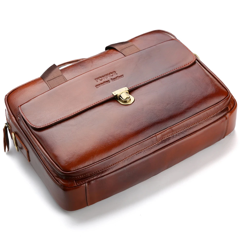 Мужской портфель деловая сумка из натуральной кожи для компьютера Большая