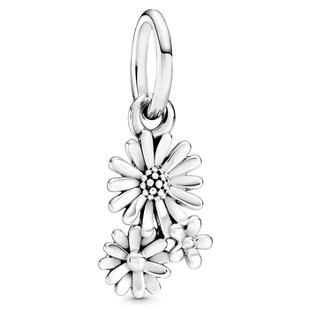 

New 925 Sterling Silver Bead Charm Vintage Daisy Flower Bouquet Pendant Beads Fit Bracelet Bangle Diy Jewelry