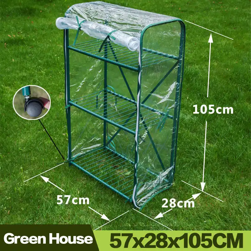 57x28x105cm 3 Tier Mini Greenhouse With Pe Cover And Roll Up Zipper Door Waterproof Cloche Portable Wheel Move Greenhouse Tent Agricultural Greenhouses Aliexpress
