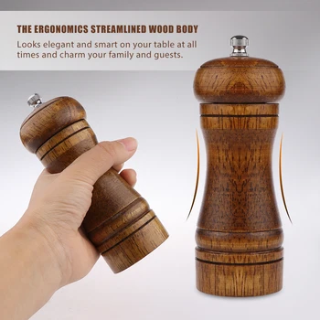 

5" Oak Wood Salt And Pepper Grinder Ceramic Rotor Fine To Coarse Adjustable Solid Wood Pepper Mill With Strong Pepper Grinder