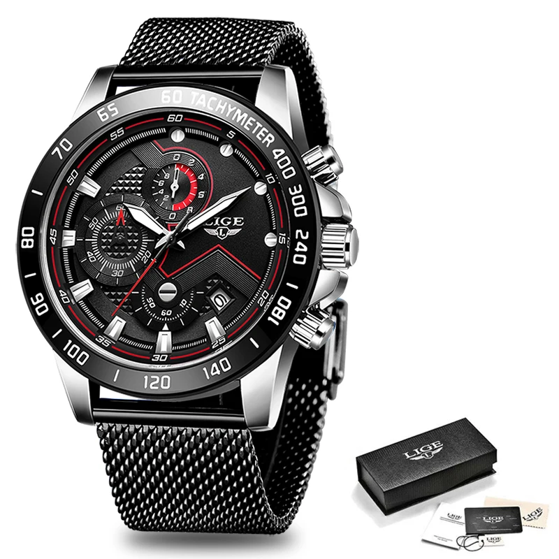 2020 New Fashion Unique Design LIGE Watch Men Top Luxury Brand Chronograph Men's Stainless Steel Business Clock Men Wrist Watch