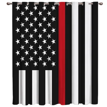 

Red Line American Flag Firefighter Sign Room Curtains Large Window Window Curtains Dark Living Room Bathroom Bedroom Drapes