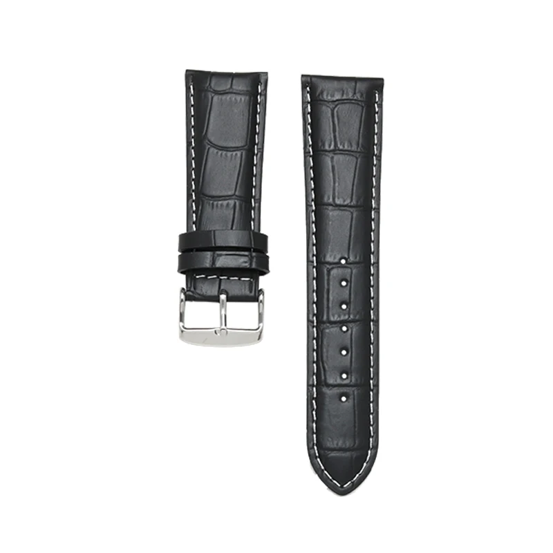 Men's Genuine Leather Alligator Grain Watch Strap with Pin Buckle Clasp, 22mm-28mm Adjustable Bracelet