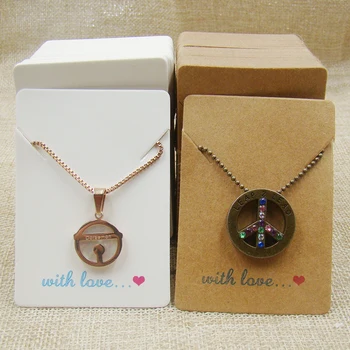 

200pcs 5*7cm kraft /white jewelry necklace pendant packing card print with love for production display