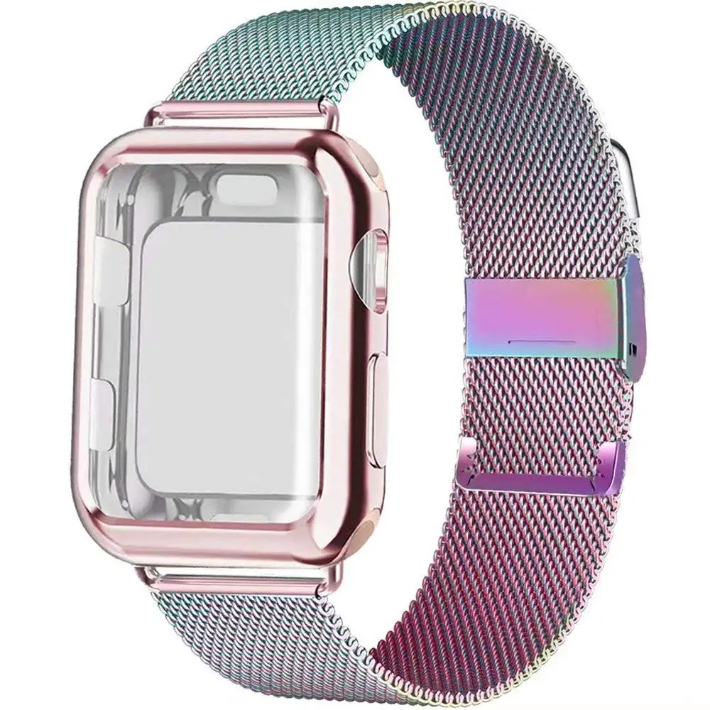 Multicolor Миланский ремешок+ чехол для Apple Watch 38 мм 42 мм 40 мм 44 мм серия 5 4 браслет из нержавеющей стали для iwatch серии 4/3/2/1 - Цвет ремешка: Multicolor