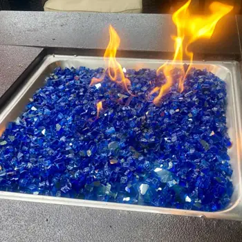 

1 Bag Of Decorative Glass Home Deep Blue Mirror Coated Tempered Glass Granules Reflective Fireproof Glass Furnace Fire Pit Rocks