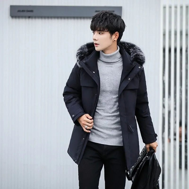 Koreaanse Stijl Mens Slim Fit Overjas Pocket Rits Jassen Man Casual Hooded Uitloper Winter Dikke Warm Donsjack Plus Size M-4XL