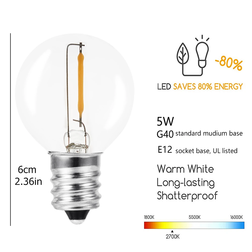 Садовый Солнечный светильник лампочка для гирлянд Эдисона струнный светильник s G40 Ретро стеклянная лампа для улицы водонепроницаемый вечерние светильник ing 5/10 метров