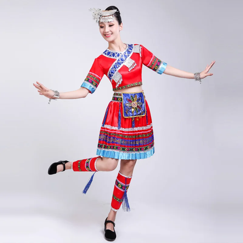 

Dance Costume New Style Miao Nationality Yunnan 18-25 a Year of Age Zhuang WOMEN'S Dress Western Hunan Yao-Style Skirt Suit