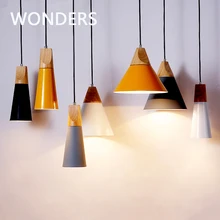 Lampe LED suspendue Macaron au design nordique simpliste, en bois massif et fer, luminaire décoratif d'intérieur, idéal pour un restaurant, une chambre à coucher ou un foyer