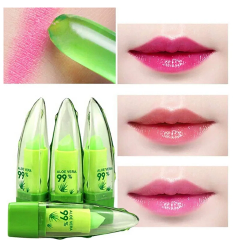 Aloe Natural Moisturizer Lipstick Temperature Changed Color Long Lasting Lipblam Natural Pink Protector Lips Cosmetics