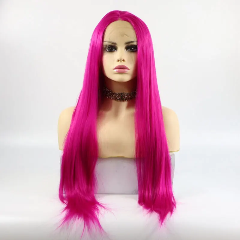 Bombshell фиолетовый розовый прямые волосы синтетический парик фронта шнурка натуральные волосы линии термостойкие волокна Волосы средний пробор для женщин