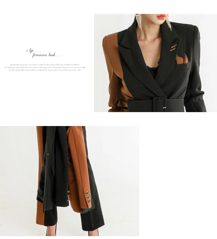 Women's 2 piece set autumn new commuter fashion color matching suit jacket+ high waist slimming temperament trousers two-piece