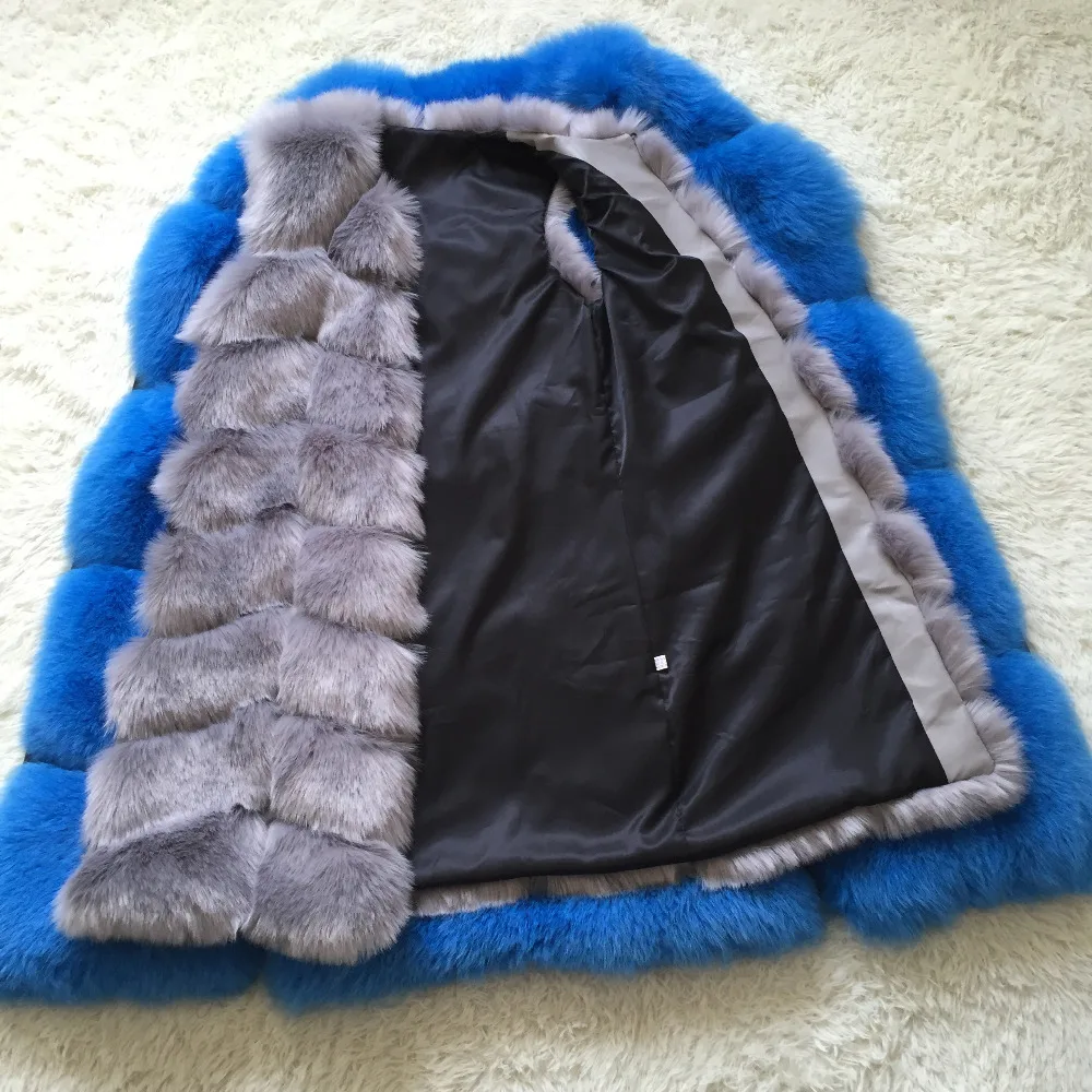 90 см средней длины искусственный Лисий мех жилет для женщин Зимняя мода искусственный Лисий мех Жилеты женские теплые искусственный Лисий мех пальто для женщин